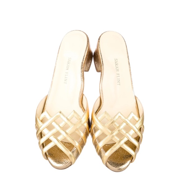 NEW $530 Sarah Flint Perfect Terry Gold Block Heel Cage Slides Sandals Sz 37/ 7 - Picture 1 of 15